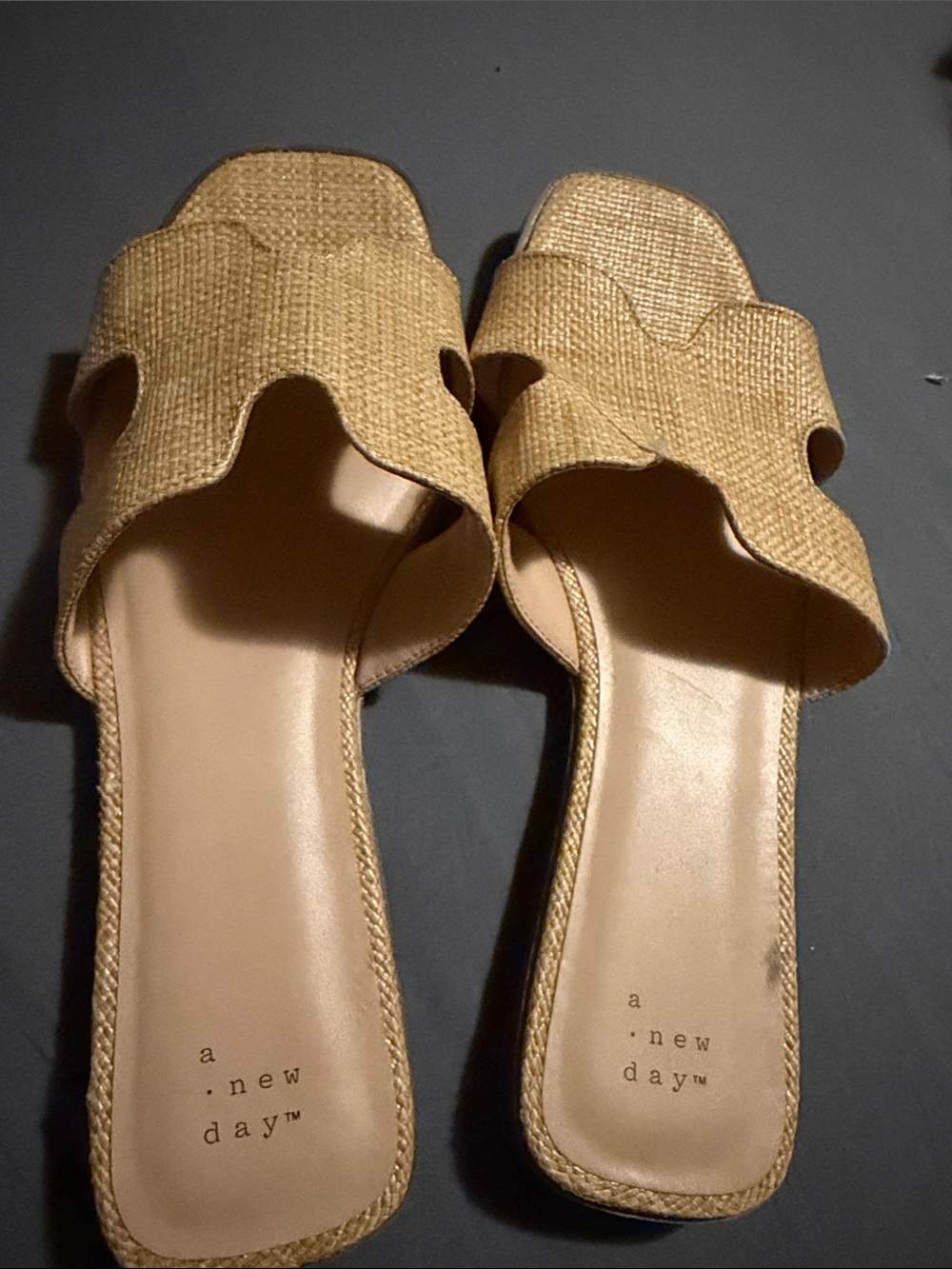 💜a new day Women's Nina Raffia Wide Width H-Band Slide Sandals Size:11W